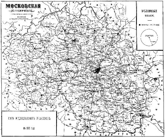 Московская губерния. Сеть медицинских участков в 1868 году