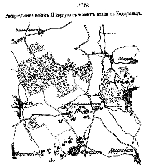 Распределение войск XI корпуса в момент атаки на Нидервальд