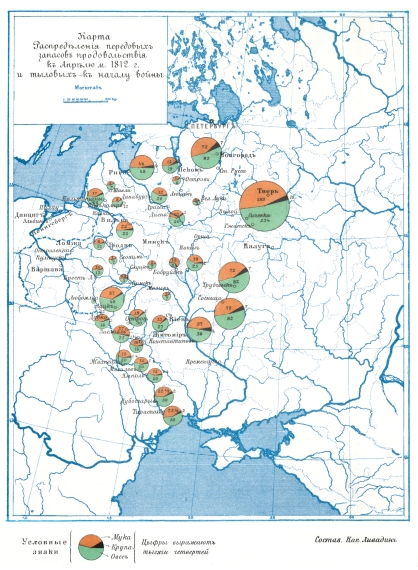 Распределение передовых запасов продовольствия к апрелю 1812 года и тыловых к началу войны
